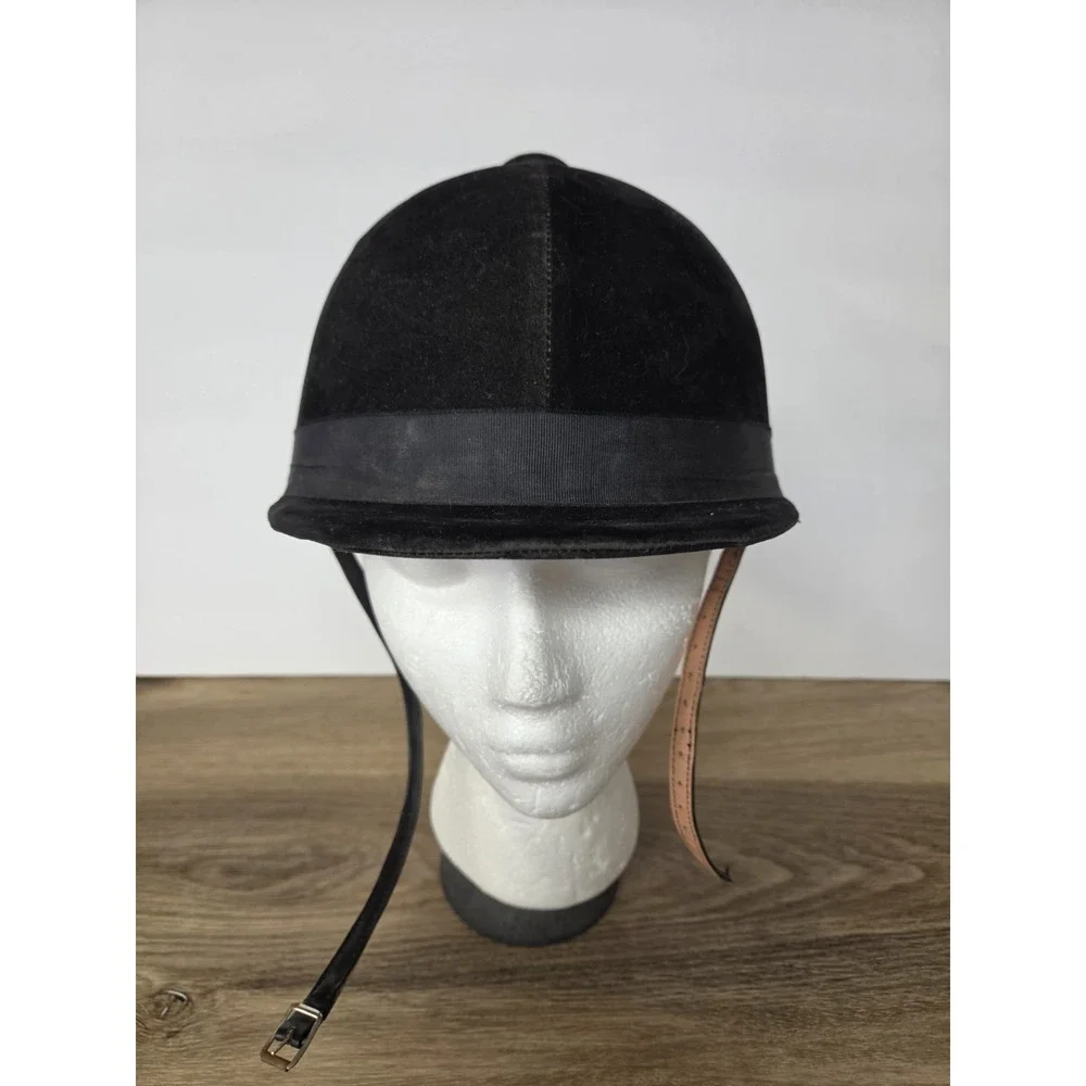 Vintage Velvet English Riding Cap Equestrian Helmet Black Fox Hunt Prop Costume